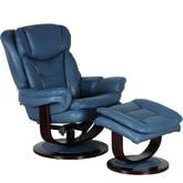 Roscoe Swivel Pedestal Recliner & Ottoman in Blue Top Grain Leather